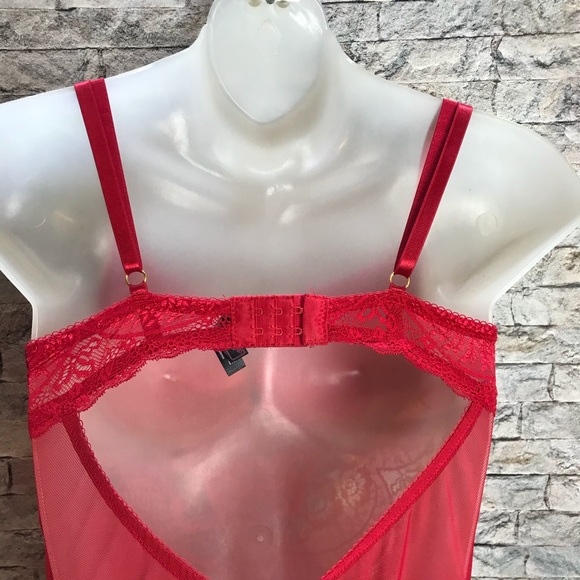 Black Fuchsia by Secret Lace Red Lace Medium Teddy - Picture 6 of 16